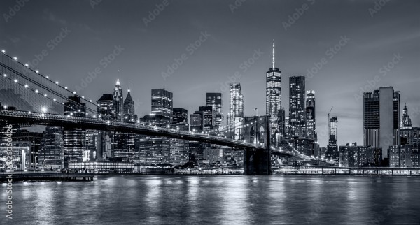Wunschmotiv: Panorama new york city at night in monochrome blue tonality #225050426