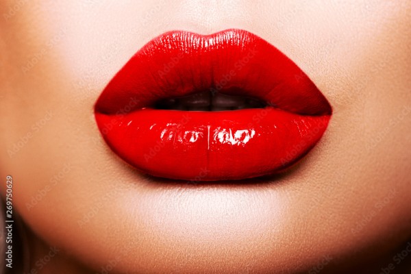 Wunschmotiv: Sexy Red Lips close up. Beautiful Perfect Makeup. Beautiful red Lip Gloss. Cosmetic.mo