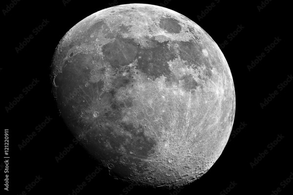 Wunschmotiv: Moon in growing phase (waxing gibbous). Taken by telescope. Awesome details, it was car