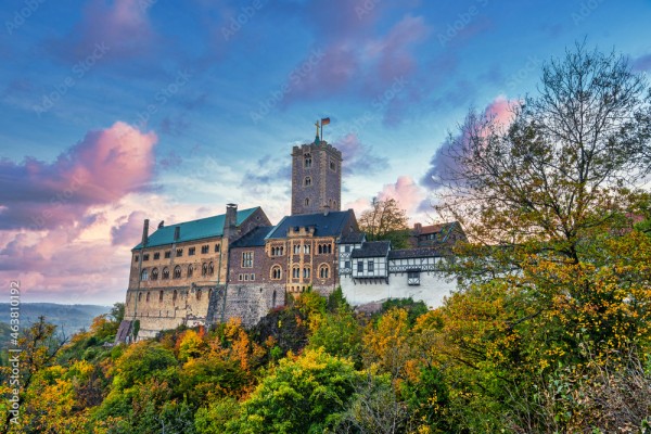 Wunschmotiv: Panoramablick auf die Wartburg im Thüringer Wald bei Eisenach, Thüringen, Deutschland #