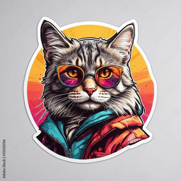 Wunschmotiv: cat Psychedelic vector sticker illustration #721133730