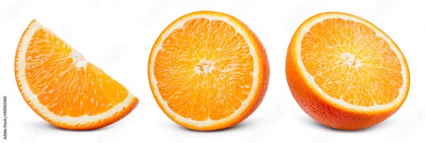 Wunschmotiv: Orange slice isolate. Orange fruit half and slice set on white background. With clippin